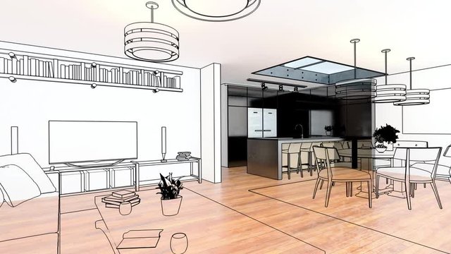 Modern Apartment Area - loopable 3d visualization
