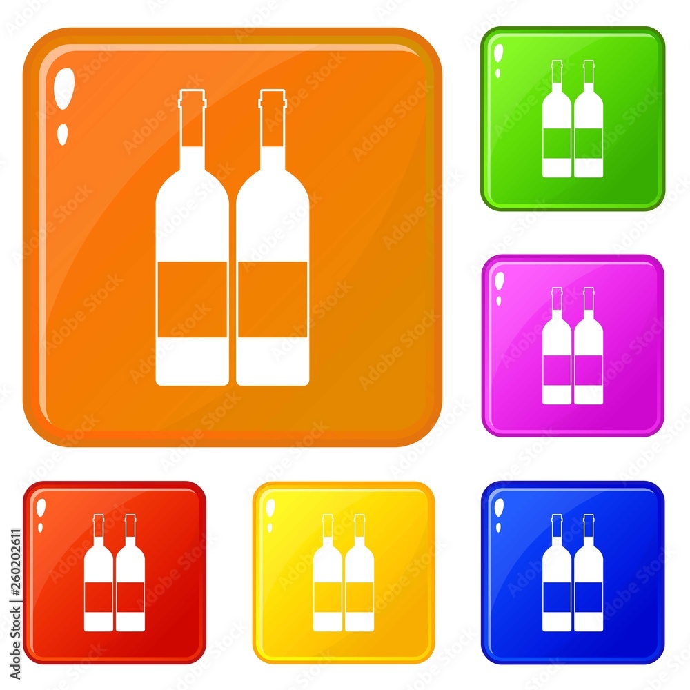 Aufkleber two bottles of wine icons set collection vector 6 color isolated on white background