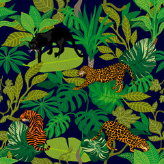 Fototapeta premium Green jungle. Tropical print.