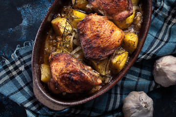 Roasted chicken thighs and potatoes