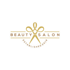 beauty haircut salon logo with scissor vector illustration design - obrazy, fototapety, plakaty