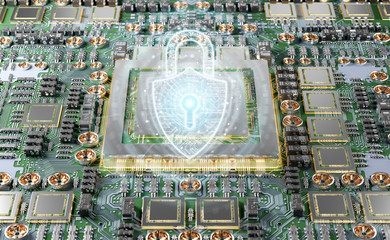 Obraz premium Close-up view of a modern GPU card with shield protection 3D rendering