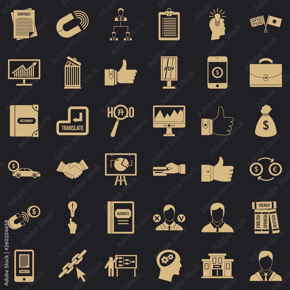 Poster business learning icons set. simple style of 36 business learning vector icons for web for any desig