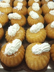 Delicious cakes on display in a confectionery shop