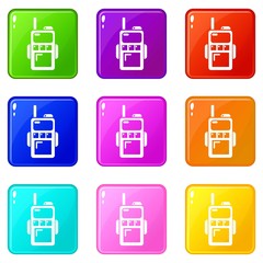 Paintball walkie talkie icons set 9 color collection isolated on white for any design