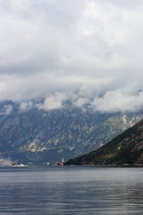 clouds above mountains town Perast Kotor bay landscape Montenegro