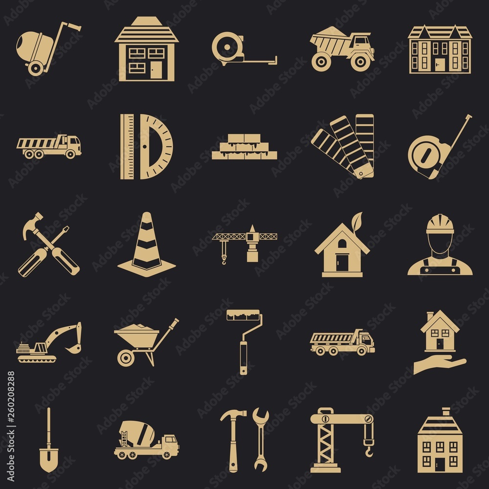 Poster erection icons set. simple set of 25 erection vector icons for web for any design