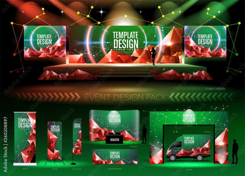 Aufkleber a pack of 3d event design medias in vector format, with a sample of graphic template in rgb color. i