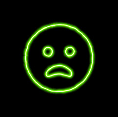 green neon symbol frown open