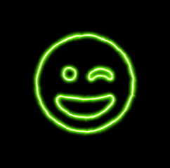 green neon symbol grin wink
