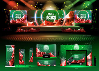 A pack of 3D event design medias in vector format, with a sample of graphic template in RGB color. It is suitable for event design, event planing, concert, seminar, etc.