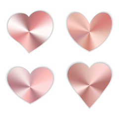 Set of vector hearts with rose gold texture for a romantic design for Valentine's Day, design of cards for Mother's Day, March 8th and birthday.
