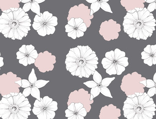 floral, seamless pattern, decor of fabric or wallpaper, hand graphics, illustration