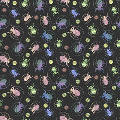 textured insect blue and pink colors with golden dots on a dark gray background