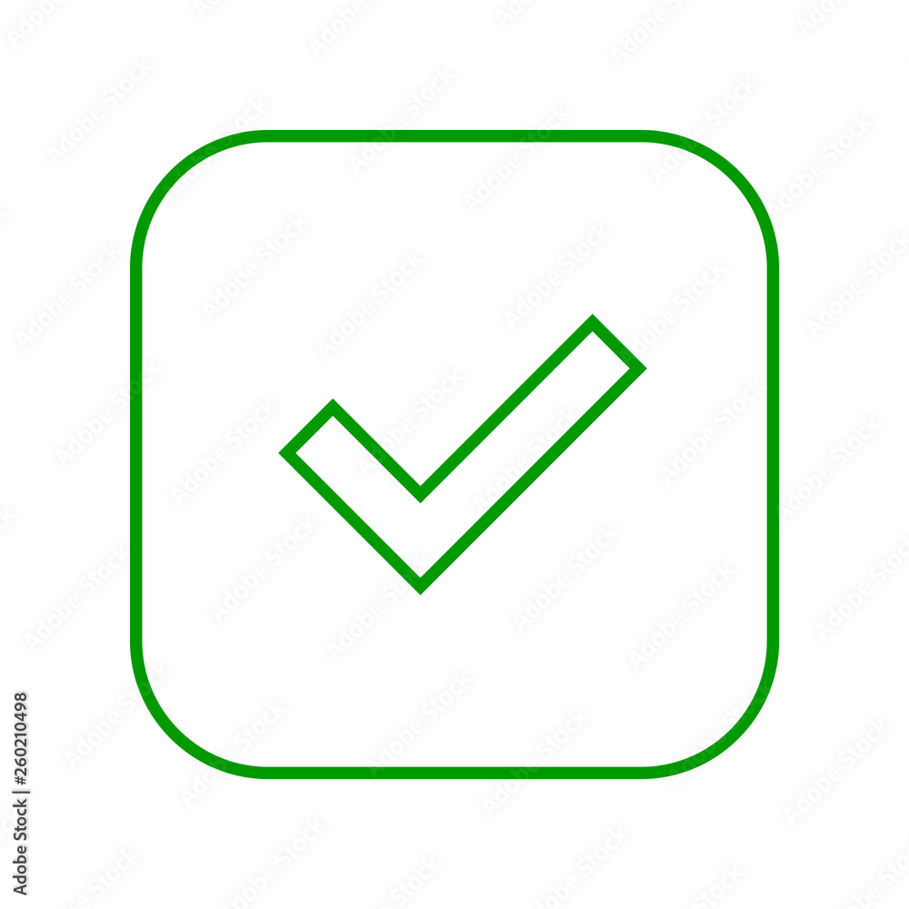 Wall mural square green check mark thin line icon, button, tick symbol on white background