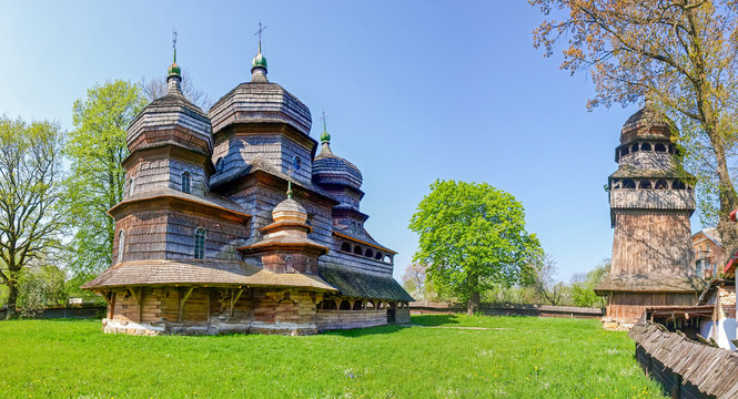 Wooden St. George's Church with bell tower. Drohobych, Ukraine