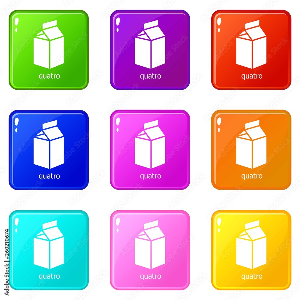 Poster quatro packag icons set 9 color collection isolated on white for any design