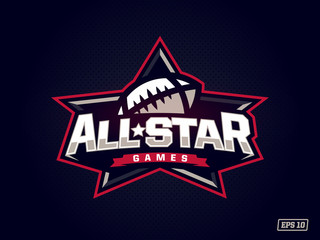 Modern professional emblem all star for american football game in red theme