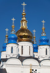 Fototapeta na wymiar The five-domes of St Sophia-Assumption Cathedral. Tobolsk Kremlin. Tobolsk. Russia