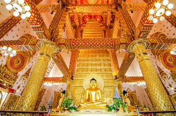 Interior of Phrathat Nong Bua. The pagoda modeled from Mahabodhi Temple India.