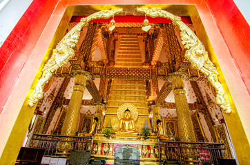 Interior of Phrathat Nong Bua. The pagoda modeled from Mahabodhi Temple India.