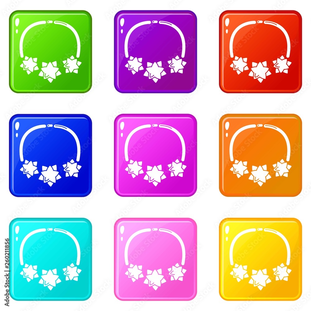 Poster Necklace star icons set 9 color collection isolated on white for any design