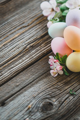 Easter eggs on wood background