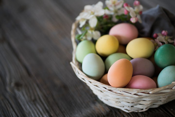 Easter eggs on wood background