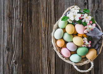 Easter eggs on wood background