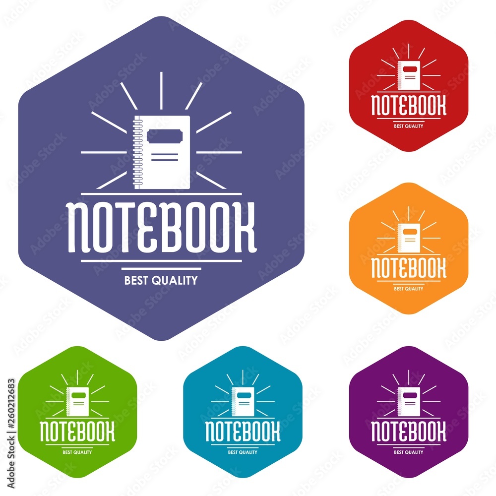 Poster notebook icons vector colorful hexahedron set collection isolated on white