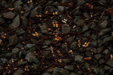 abstract background with rocks and rusted nails
