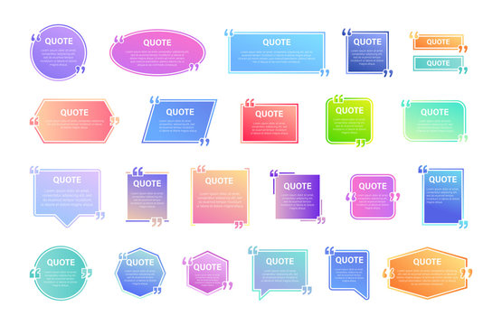 Quote box frame, big set. Texting quote boxes. Colored gradient blank template quote text info design boxes quotation bubble blog quotes symbols. Creative vector banner illustration.