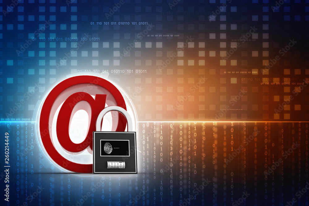 Poster 3d rendering e-mail symbol with lock. internet security concept