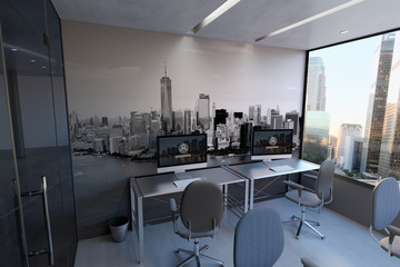 Glass Office Room Wall Mockup - 3d rendering