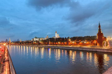 Fototapeta premium Moscow Kremlin embankment in the summer evening, An overcast, rainy day.
