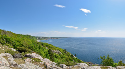 Panoroma from coastline Kullaberg with town Molle and sea horizon