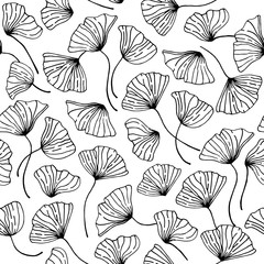 hand drawn gingko seamless pattern