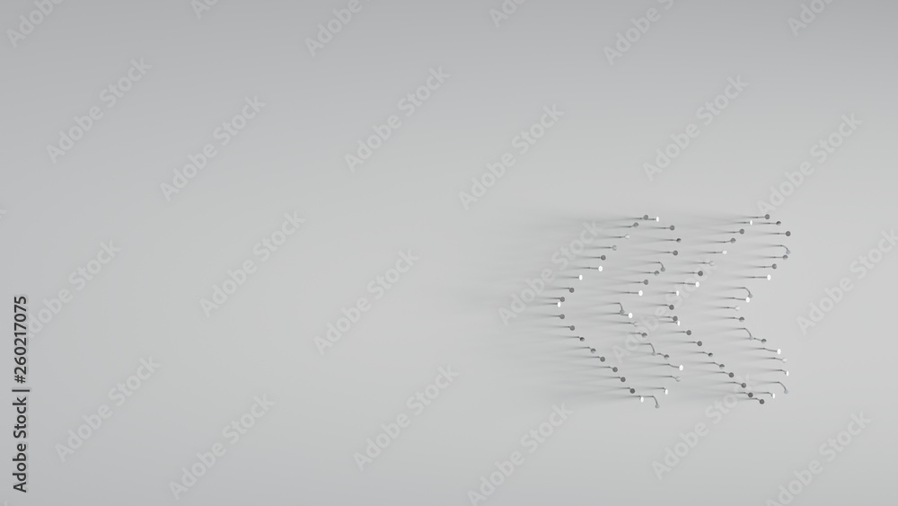 Poster 3d rendering of various of metal nails in shape of double left angle