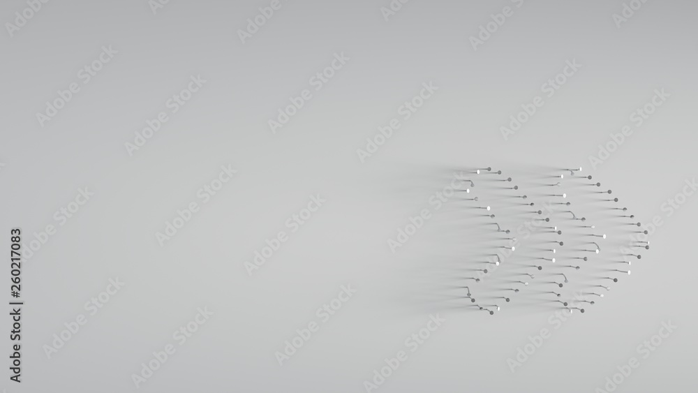 Poster 3d rendering of various of metal nails in shape of double right angle