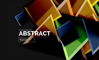 Glossy mosaic style geometric shapes - squares and triangles on black