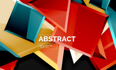 Glossy mosaic style geometric shapes - squares and triangles on black