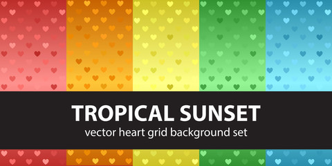 Heart pattern set Tropical Sunset. Vector seamless backgrounds