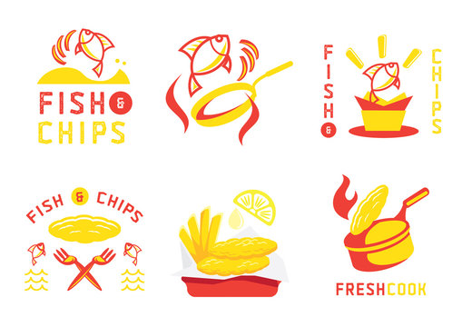 fish and chip badge design and illustration