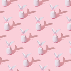 Easter bunny paper gift egg wrappings diy idea. Minimal easter pink concept pattern.
