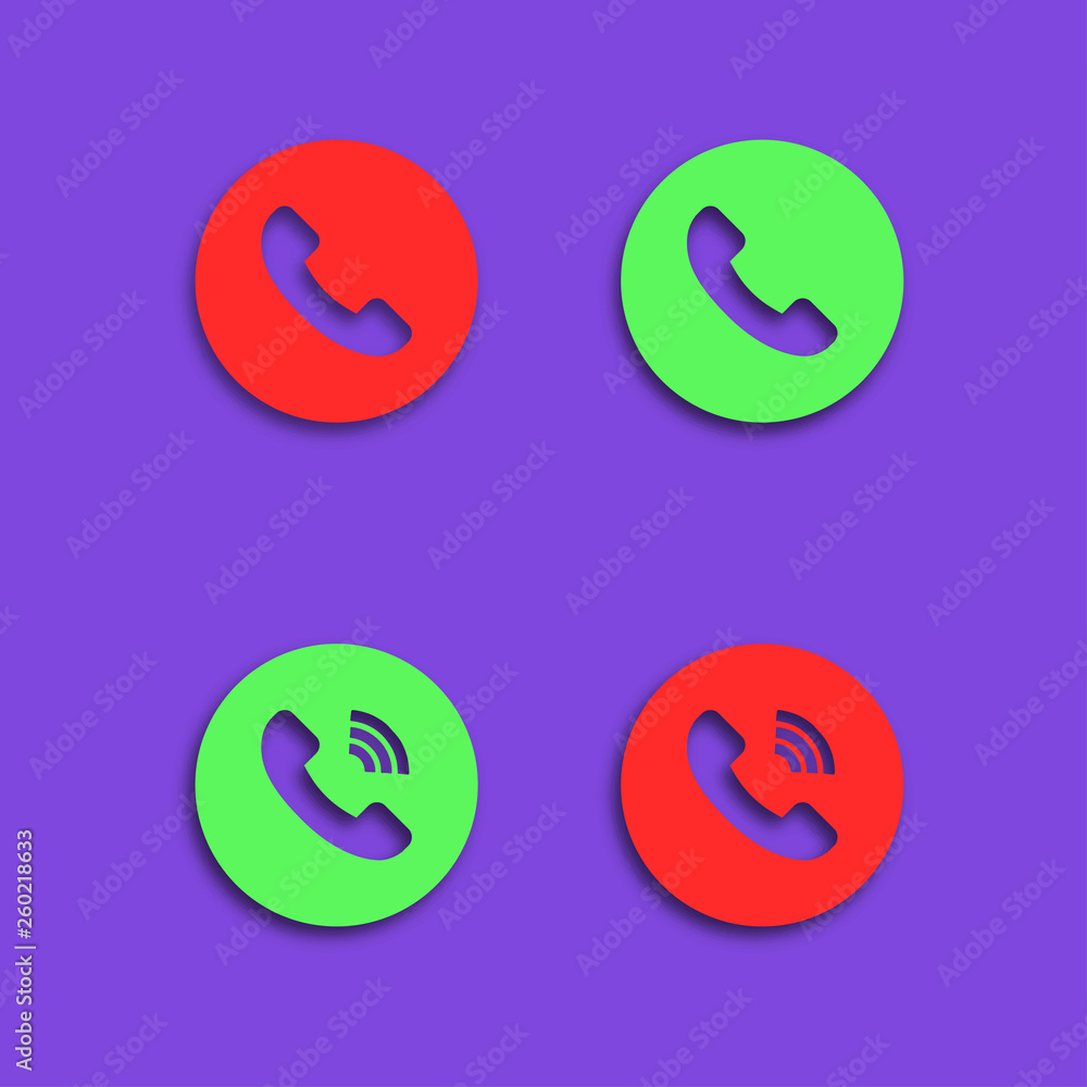 Poster button phone icon in red and green color with shadow. phone button icons
