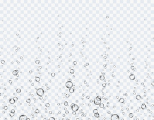 Bubbles underwater texture isolated on transparent background. Vector fizzy air, gas or clean oxygen under sea water. Realistic effervescent champagne drink, soda effect