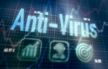 Anti-Virus concept on a blue dot matrix computer display.