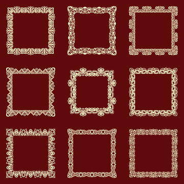 Set of square vintage frames isolated background. Vector design elements that can be cut with a laser. A set of frames made of decorative lace borders.