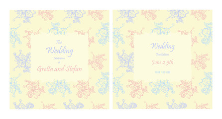 Wedding Invitation Template. Hand-drawn vector illustration of a retro style with floral pattern.