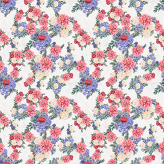 Fototapeta na wymiar Watercolor floral seamless pattern. Hand painted flowers, greeting card template or wrapping paper